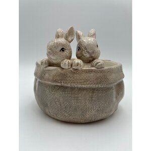Harry & David Ceramic Bunny Bowl Planter Textured  Easter Spring Rabbit Decor